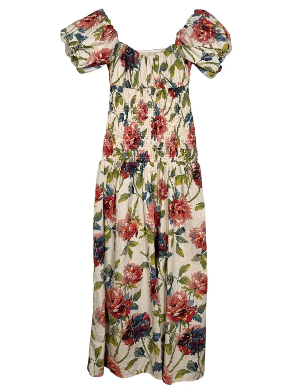 NWT Abercrombie & Fitch S Petite Smocked DropWaist Maxi Dress Floral Puff Sleeve